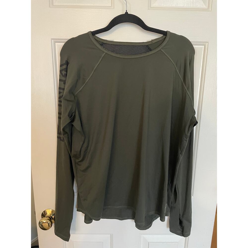 Victorias Secret PINK Medium Top Womens Long Sleeve Athletic Shirt Green Mesh